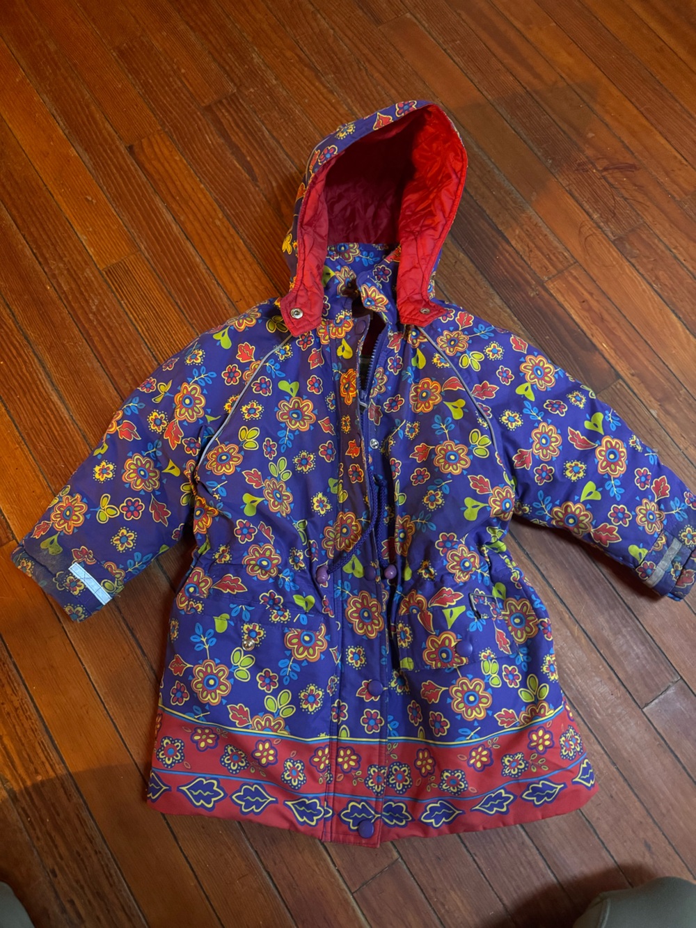 Hanna Andersson Purple Floral Hooded Jacket with Red Lining